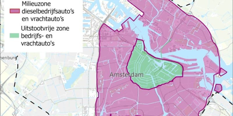 Mapa de zonas de Ámsterdam libre de emisiones