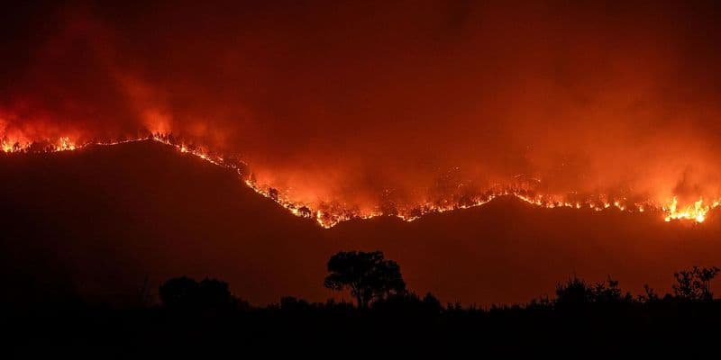 Vista del incendio forestal que permanece activo en Oímbra